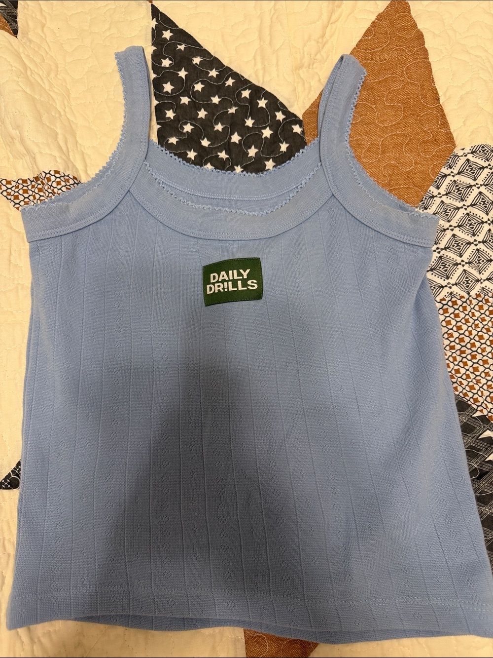 Daily Drills Sky Blue Ribbed Tank with Logo Patch